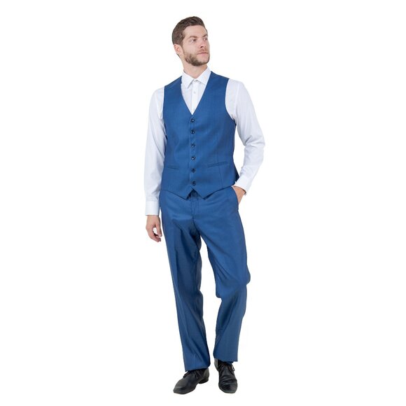 Sharkskin Classic Fit Mens Suit 3pc, Blue - Picture 2 of 6